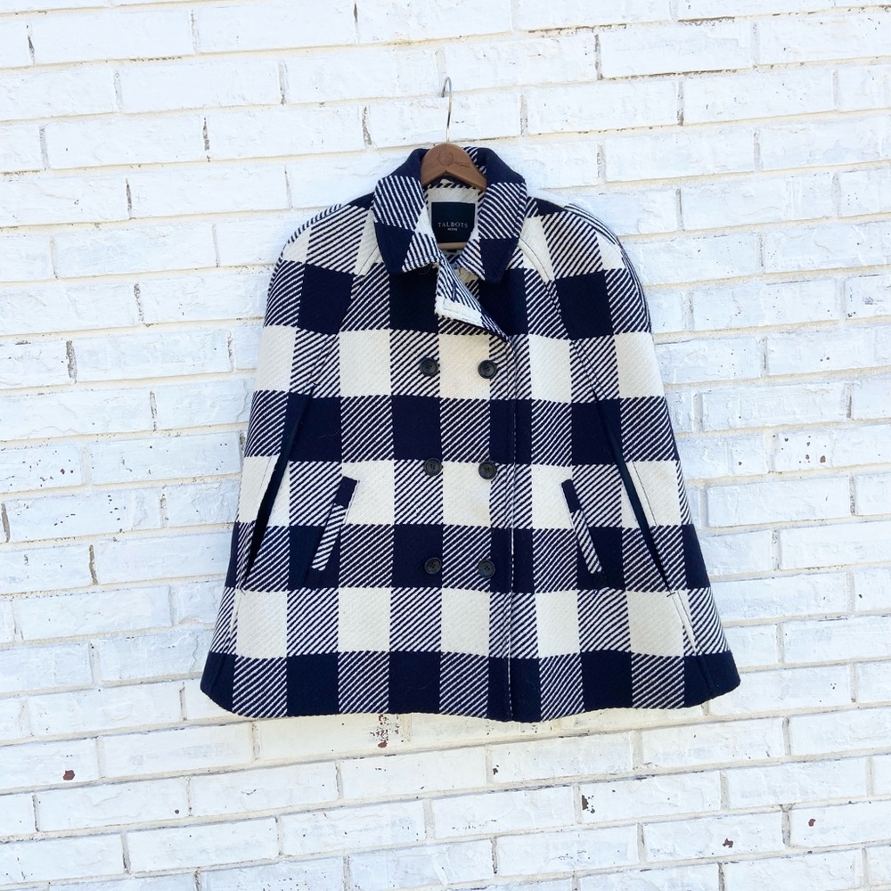 Talbots Women Buffalo Wool Check Cape - Picture 2 of 7